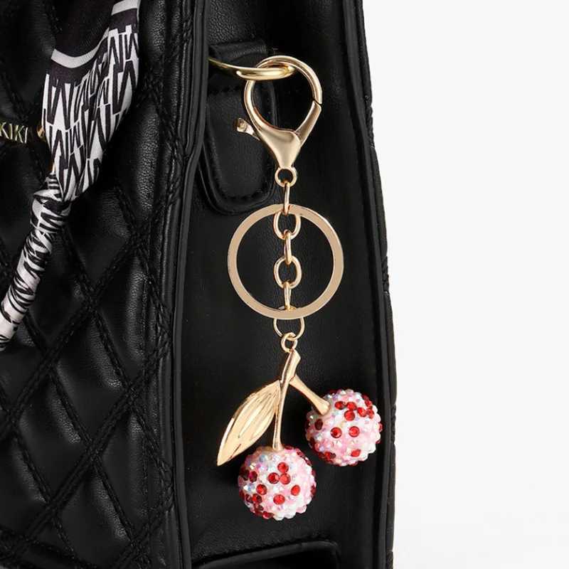 Keychains Lanyards Cherry Bag Charm Keychain Exquisite Red Fruit Key Chain for Women Girls Purse Pendant Accessories Gift H250217