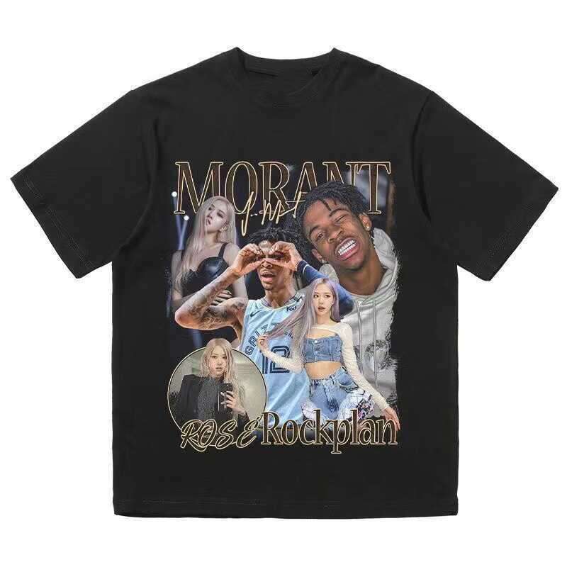 Morant vintage washed star print American hip-hop high street basketball summer men's and women's short sleeved shirt