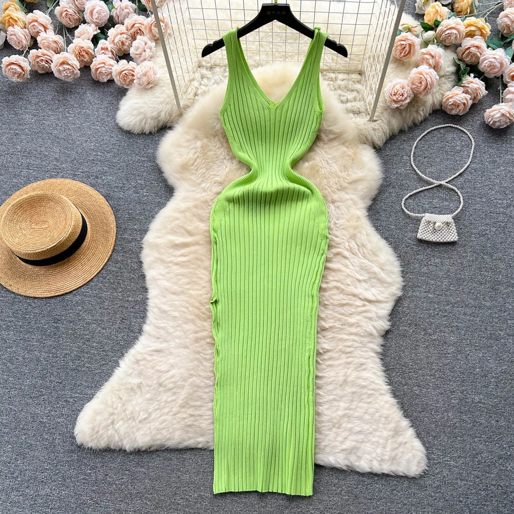 YuooMuoo Chic Fashion Sexy Wrap Hips Split Knitted Autumn Dress Women Slim Elastic Bodycon Long Dress Streetwear Outfits Vestido 250217