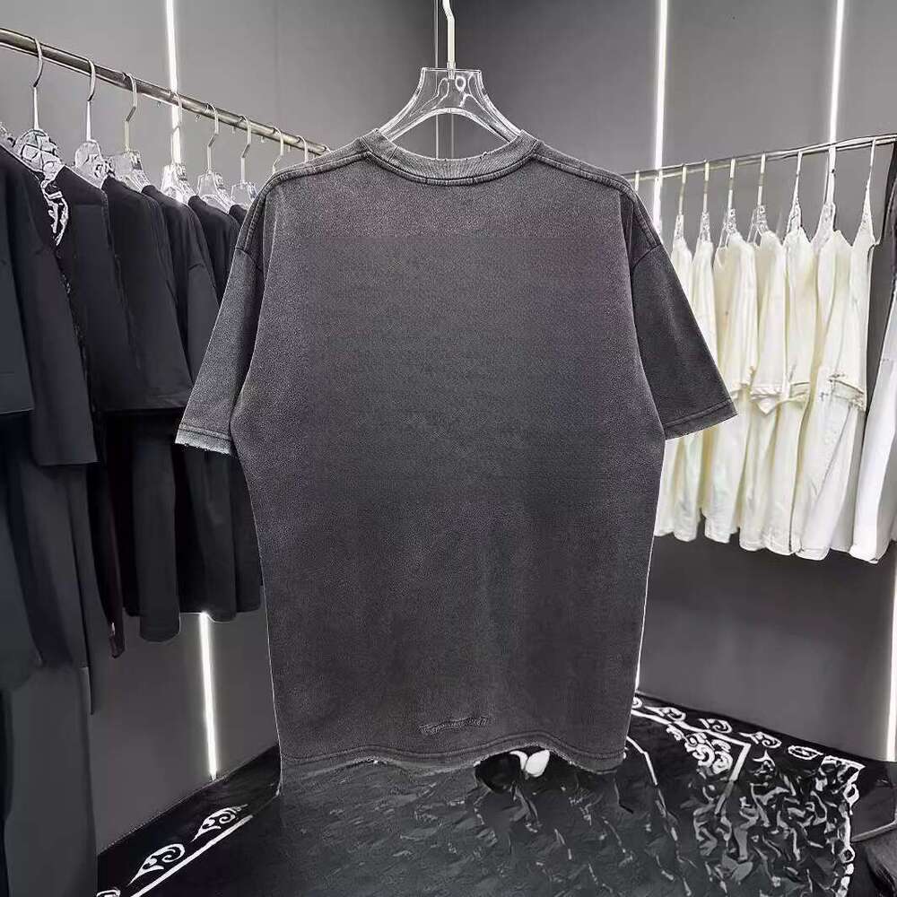 Summer Stir Fried, Washed, Made Of Old Stickers, Embroidered Hardware, Round Neck, Short Sleeved T-Shirt