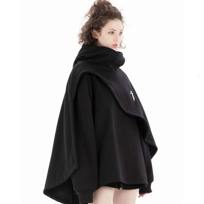 Unisex Functional Neck Cloak Hooded Sweater Two Piece Hoodie Men's Clothing Haruku Sweatshirt High Street Streetwear Top