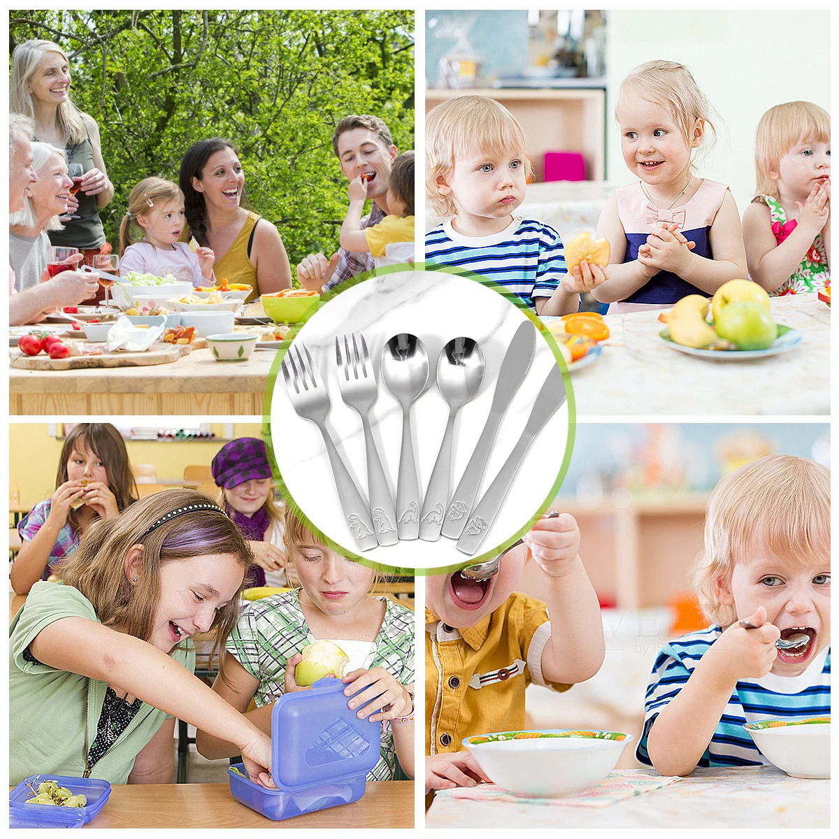 9/15Pcs Kids Silverware Set 410 Stainless Steel Kids Fork Spoon and Cutter Set Funny Dinosaur Flatware Set for Children Toddler 250214