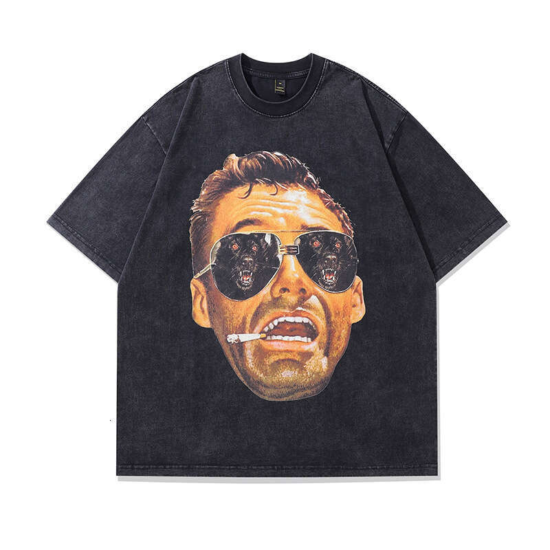 TKPA American hip-hop trendy brand Amu print high street washed and worn short sleeved t-shirt for men