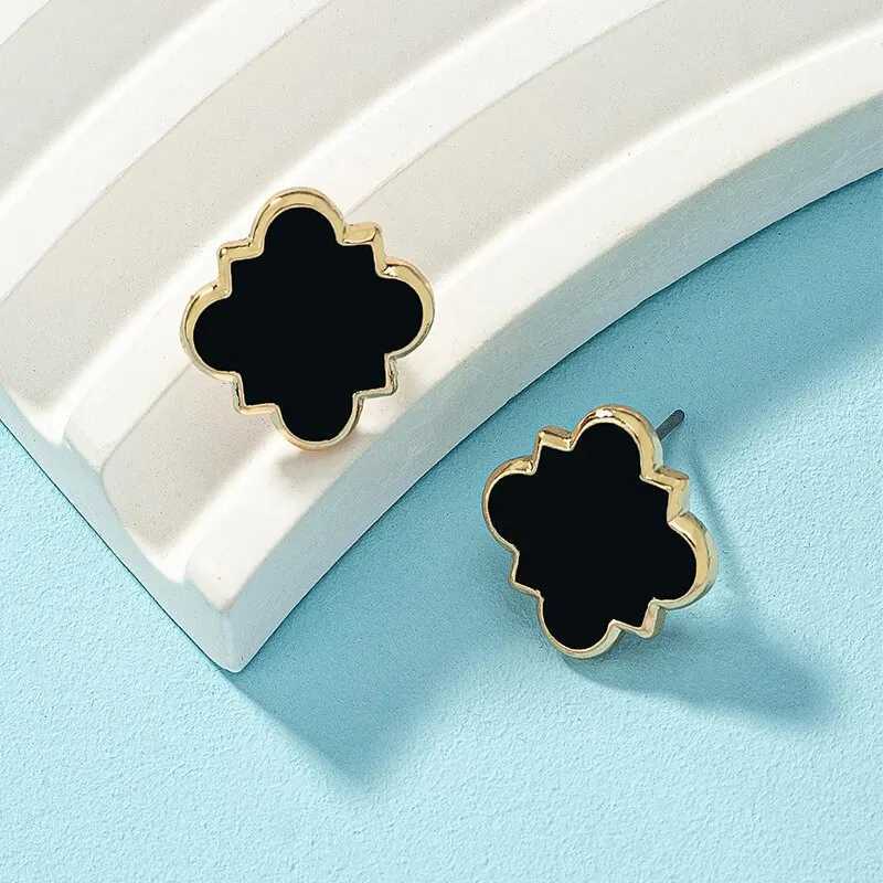 Stud 2 PCS Black White Geometric Earrings Set Women Cute Epoxy Earring Post Daily Wear Trendy Jewelry Gift Stainless Steel H250217
