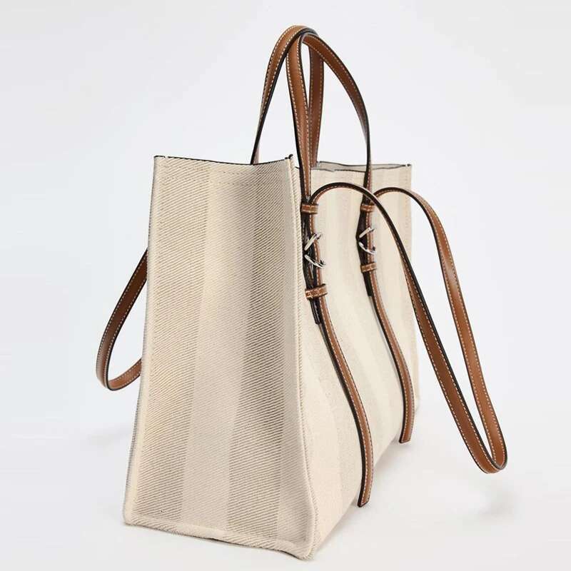 Stripe Printing Tote Bags For Women Designer Handbags Purses 2024 New In Casual Canvas Large Capacity Commuting Shoulder