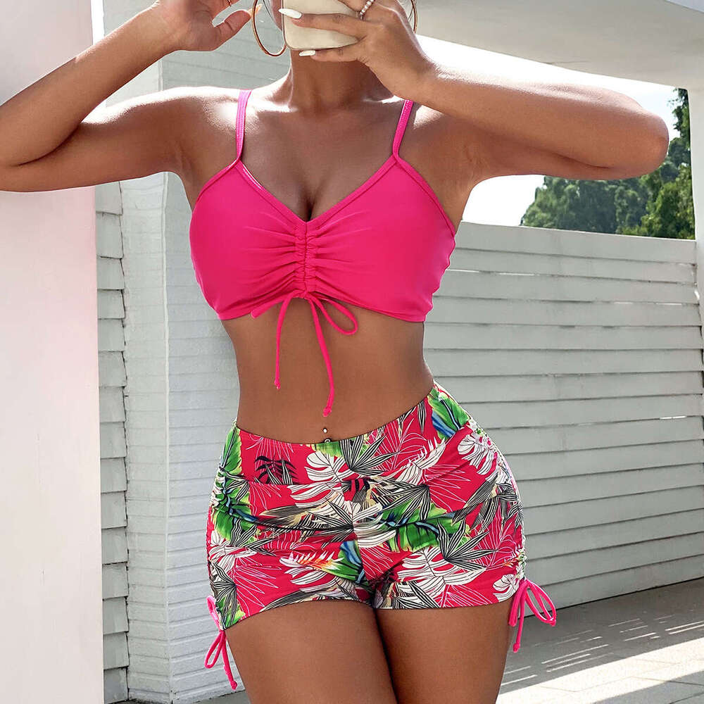 2025 New Female Sexy Strap Printed Drawstring Design Waist and Back Bare Bikini Swimsuit Bikinis Designer Bathing Suit Swimsuit Swim New Product New A