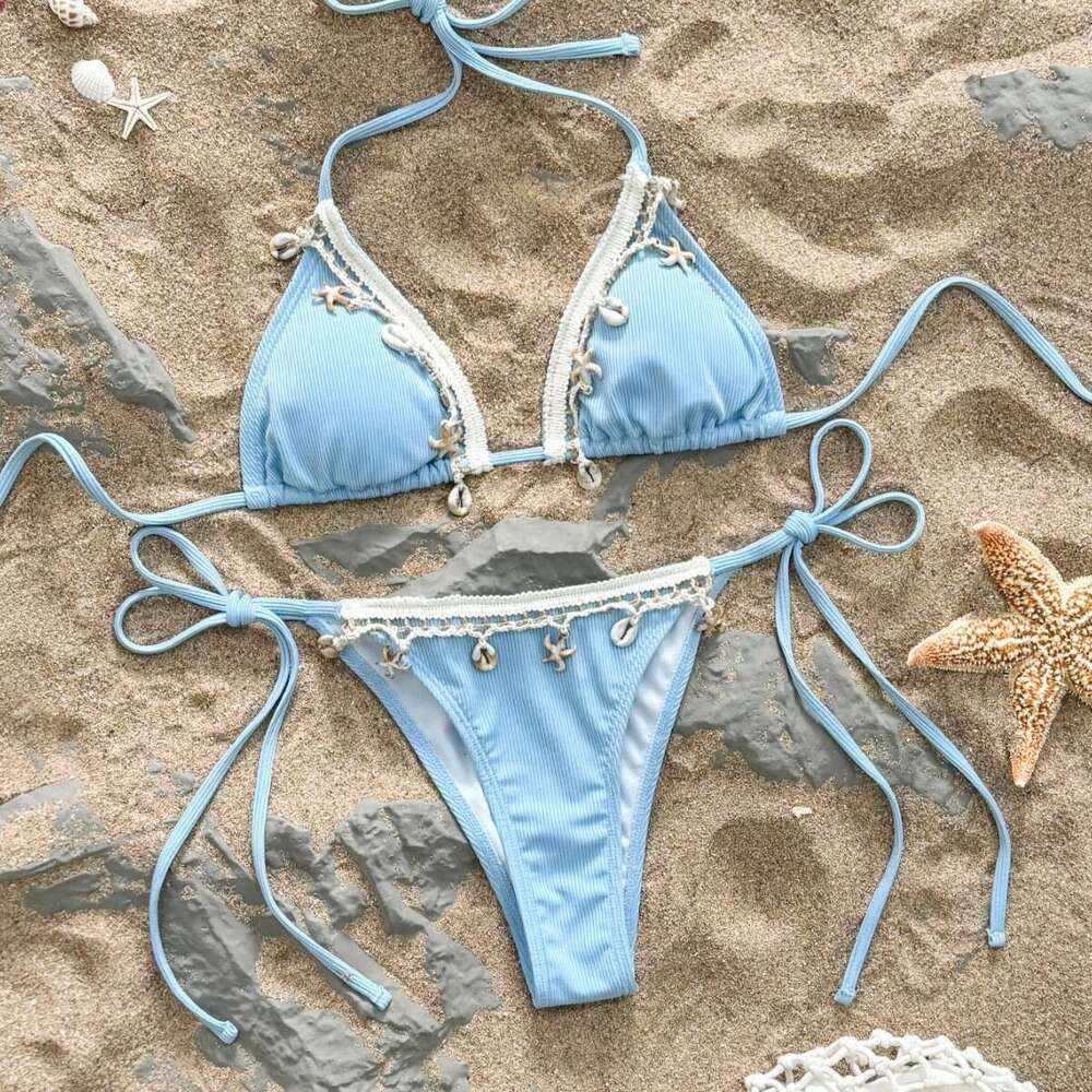 Women 2025 New Shell Beach Bikini Sexy Hanging Neck Strap Swimsuit Gather Maillot De Bain Swimsuit Designers Bikini Swim Suit New Product