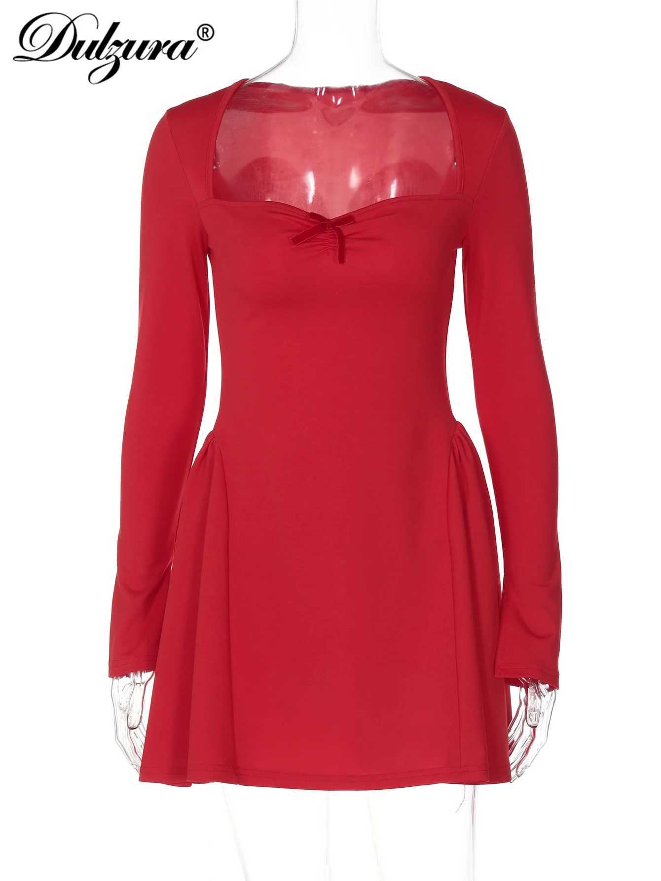 Basic Casual Dresses Dulzura Slit Long Flare Slves Patchwork A-Line Mini Dress Solid Elegant Sexy Party Prom Wedding Guest Dress Autumn H25217