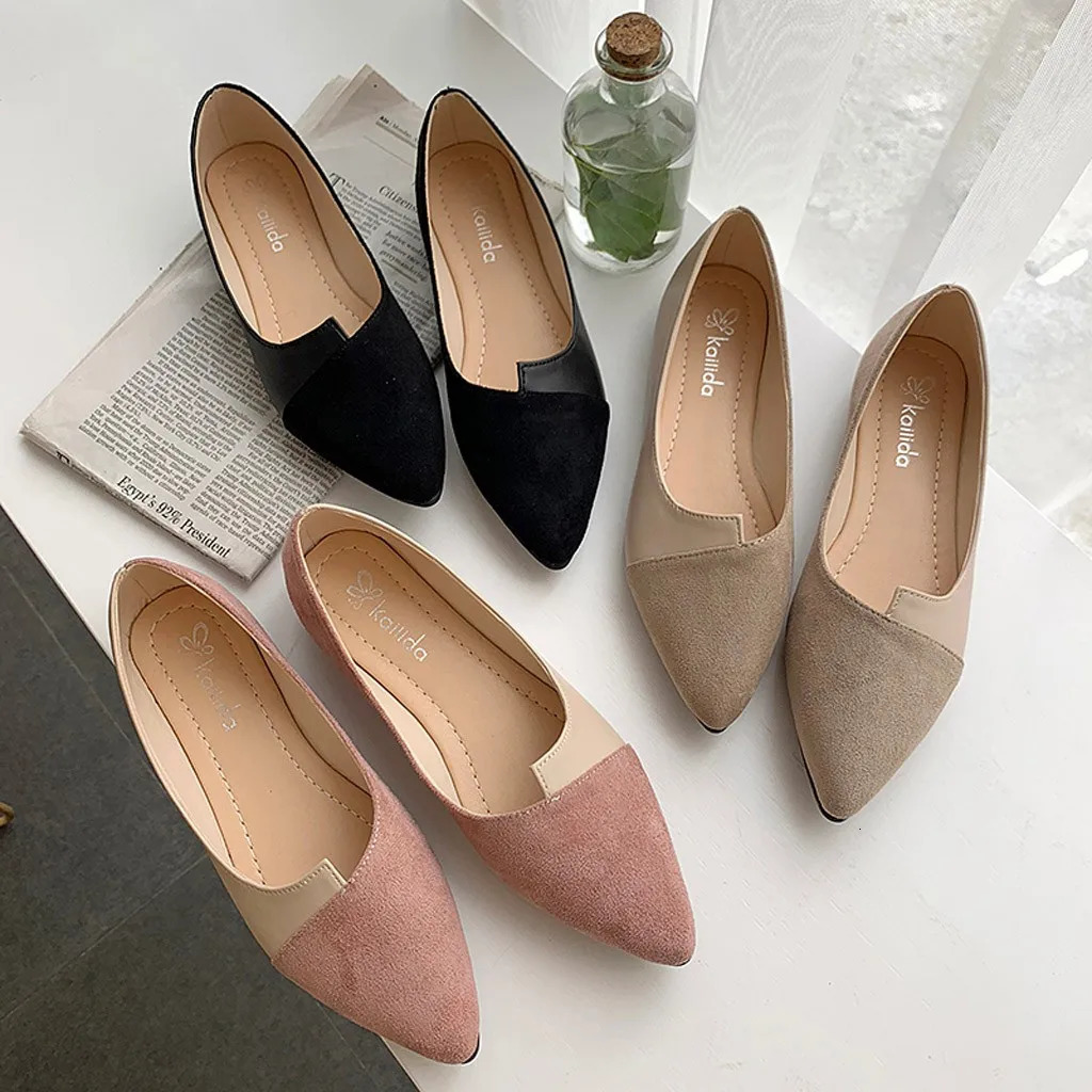 Pointed Toe Flat Shoes Women Solid Patchwork Slip On Shoes Casual Breathable Ballet Flats Daily All-Match Comfort Loafers Shoes 250214