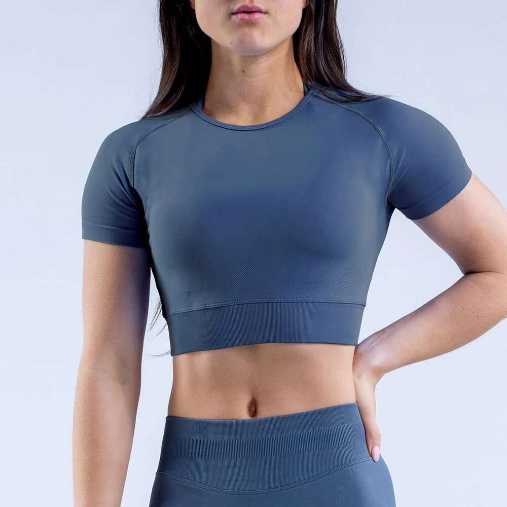 Impact Short Sleeve T-Shirt Women Crop Fiess Yoga Clothes Gym Elastic Seamless Sports Top Round Neck Workout Shirt