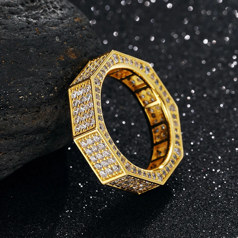 Male Female Micro Pave CZ Stone Octagon Zircon Ring For Women Men Wedding Party Cool Punk Rings Full Of Crystal Gifts 250214