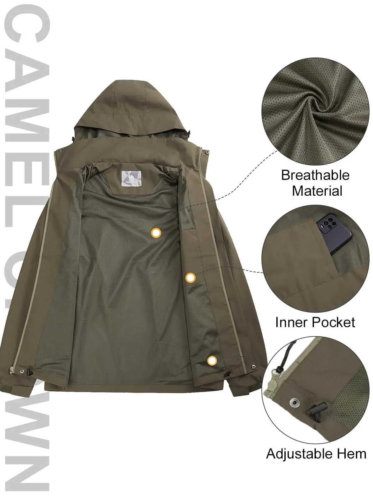 GOLDEN CAMEL Mens Rain Jackets Waterproof with Hood Lightweight Softshell Single Jackets Zip Up Windbreaker Jacket for HikingT250218