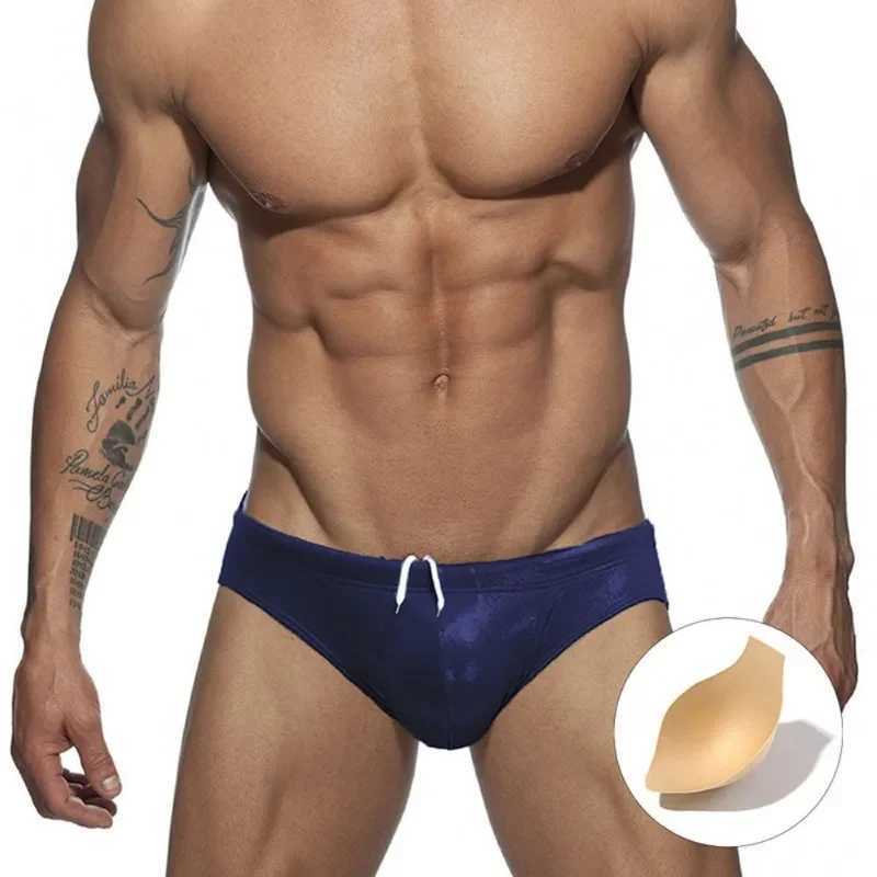 Summer mens swimming shorts made of synthetic leather with cups sexy bikini swimsuits underwear low hanging swimsuits beach shorts swimsuits M250218