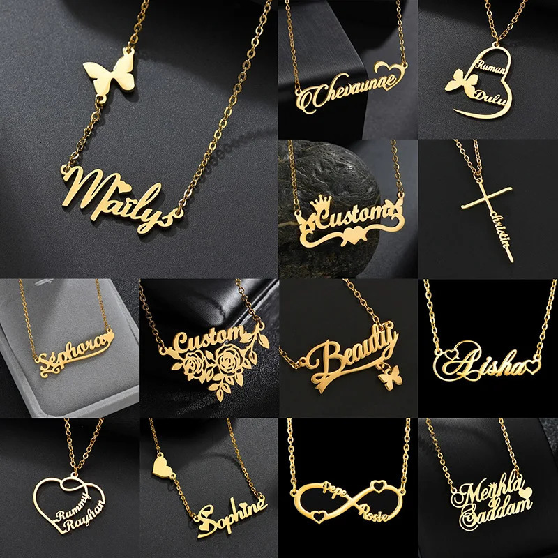 28 Styles Selling Custom Necklace Trendy Customized Chains Jewelry For Women Personalized Nameplate Heart Cross Pendant 250210