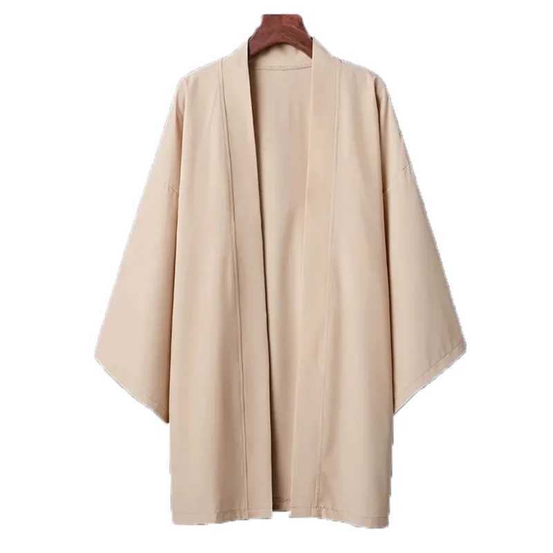 Mens Solid Color Long Sleeve Cardigan Long Kimono Shirt Asian Traditional Wear Yukata Haori Jacket Coat 6 Color Japanese Kimono W250217