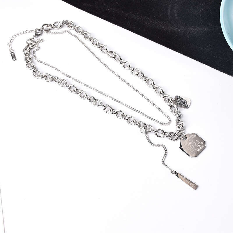 Ins Personalized Titanium Steel Trendy Brand Necklace, Men's and Women's Hip Hop Letter Pendant, Fashion Short Style, Double Layer Stacked N