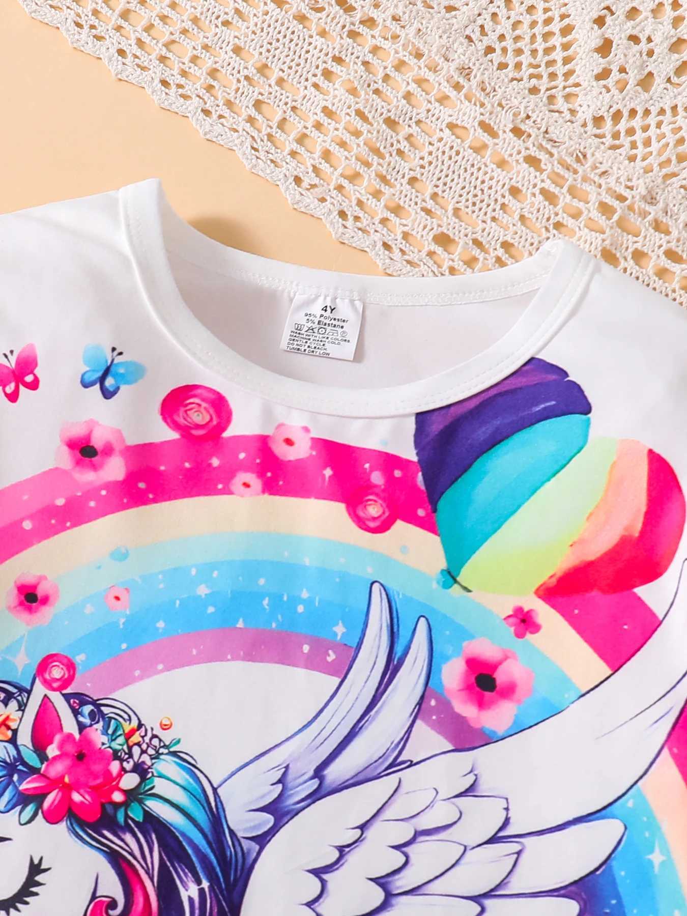 Girls spring and autumn new childrens fashion outdoor casual 2-piece round neck print long sleeve blue slim pants suit W250218