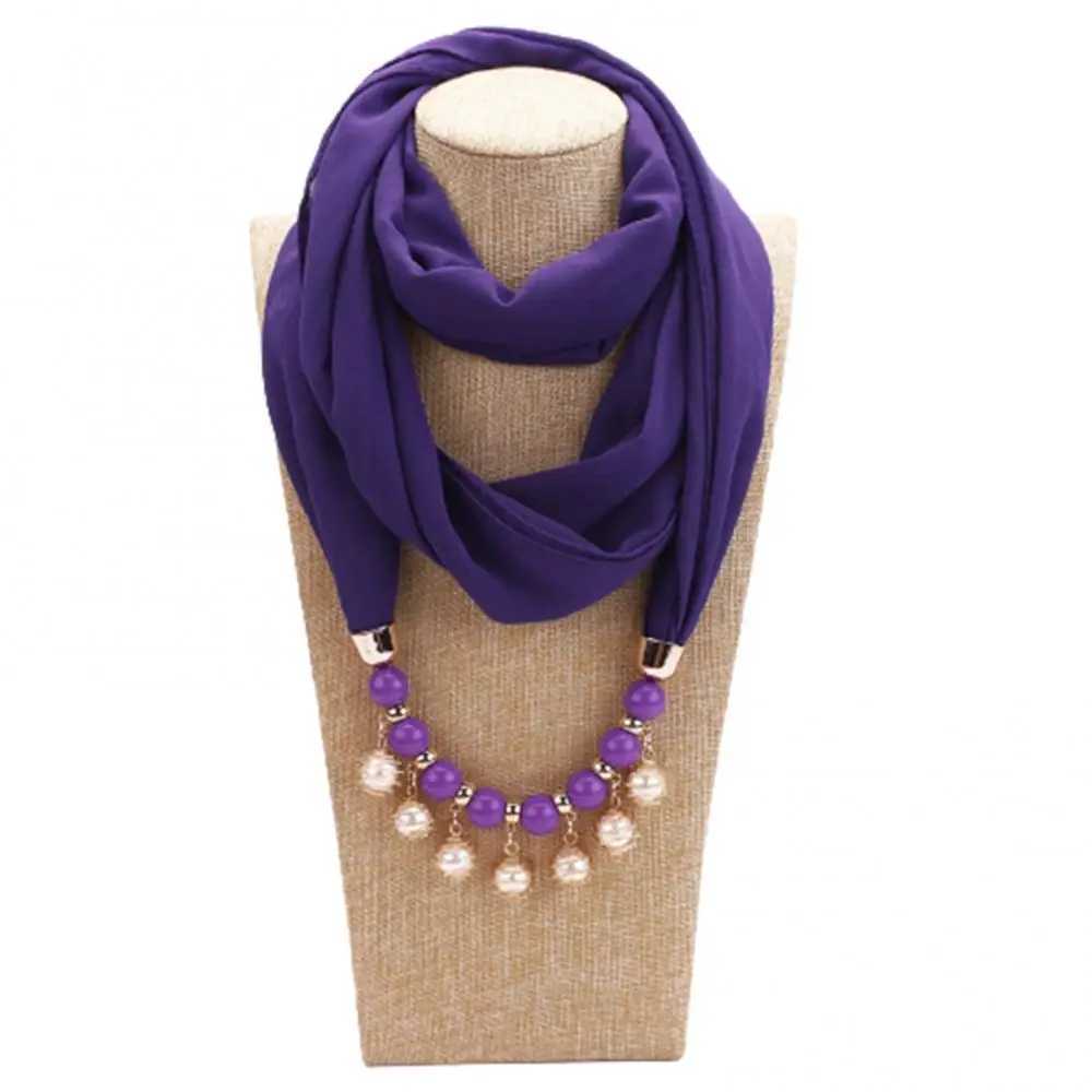 Scarf Women Chic Necklace For Female Fashion Pearl Jewelry Necklace Chiffon Scarf Solid Color Scarves W250218
