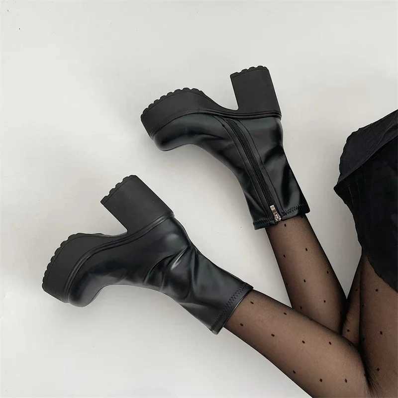Platform Thick Heel Women Short Boots Fi Side Zippers Ankle Booties Night Club Autumn Winter Female ShoesXJ250217