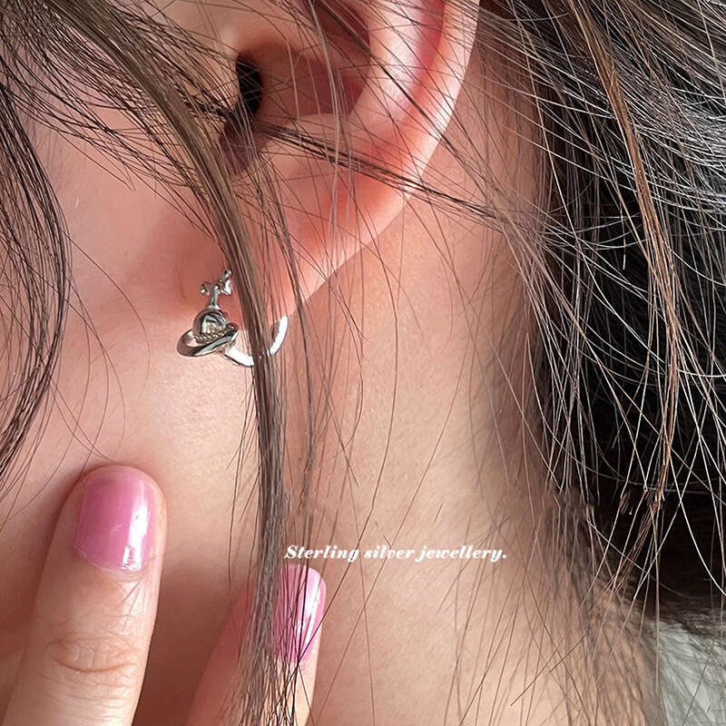 Cross Saturn Women's Three Dimensional Metal Universe Planet Simple Basic Daily Earrings