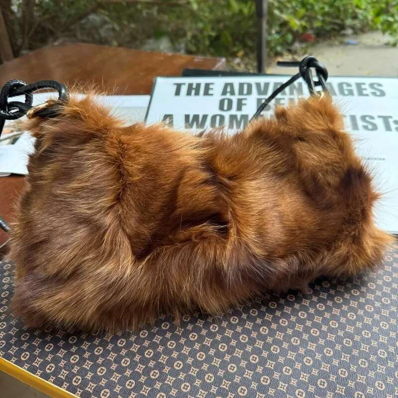 NEW Real Fox Fur Woman Ladies Crossbody Bags Designer Handbags Women Handbag Shoulder Fuzzy Fluffy Tote Bag