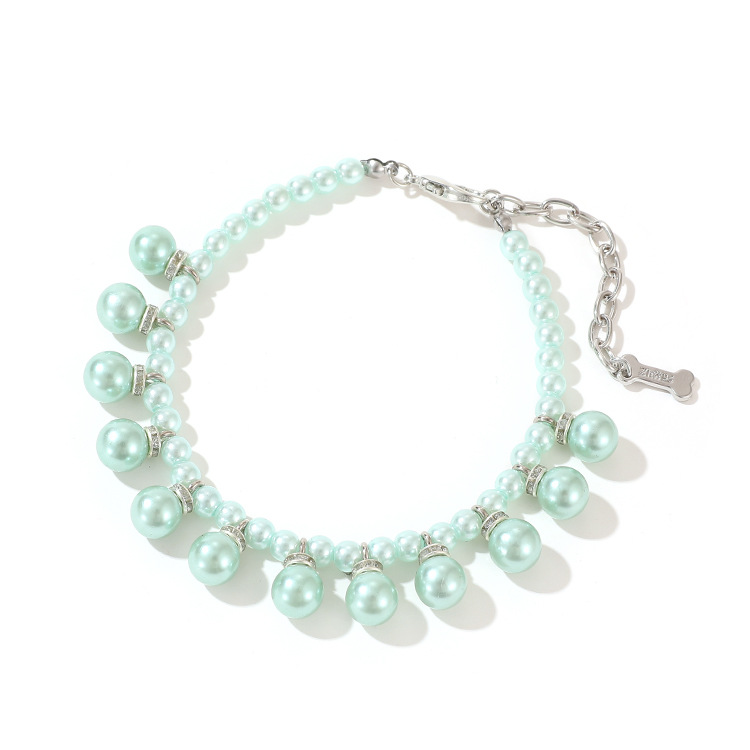 Fashion Pearl Dog Necklace with 12 Sparkling Rhinestone Pearls Charm, Luxurious Jewelry Dog Necklace for Female Puppy Kitten Small Dogs Wedding Birthd