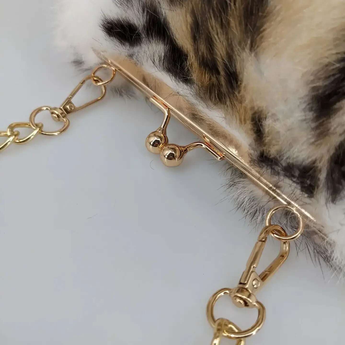 Natural real rabbit fur handbag women pearl purse elegant bag mini 2024 winter furry for party wedding white Leopard print
