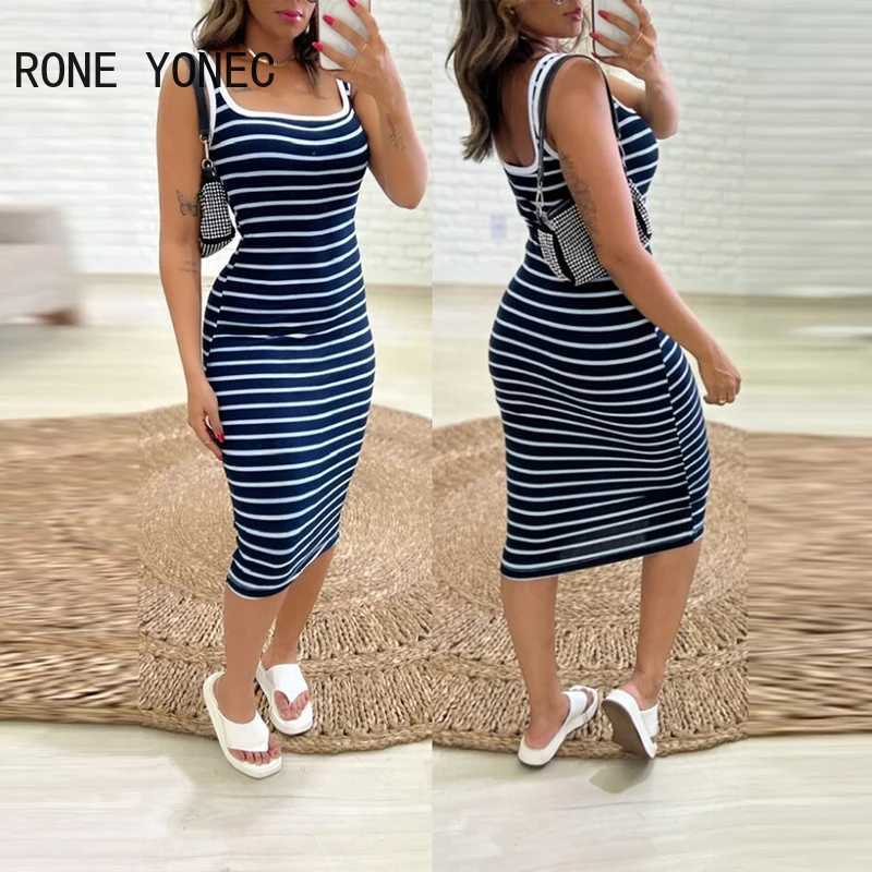 Basic Casual Dresses 2024 Women Casual Tank Striped Pattern Slveless Midi Skinny Sexy Dress H25217