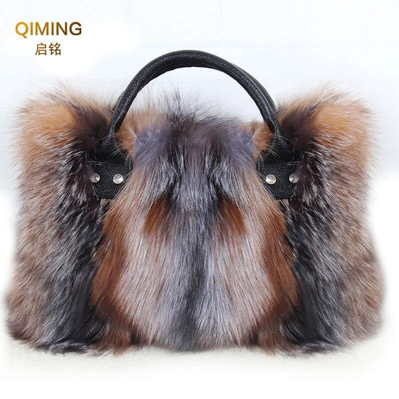 Real Fox Fur Woman Big Ladies Crossbody Bags Designer Handbags Women Handbag Shoulder Fluffy Tote Bag Fuzzy