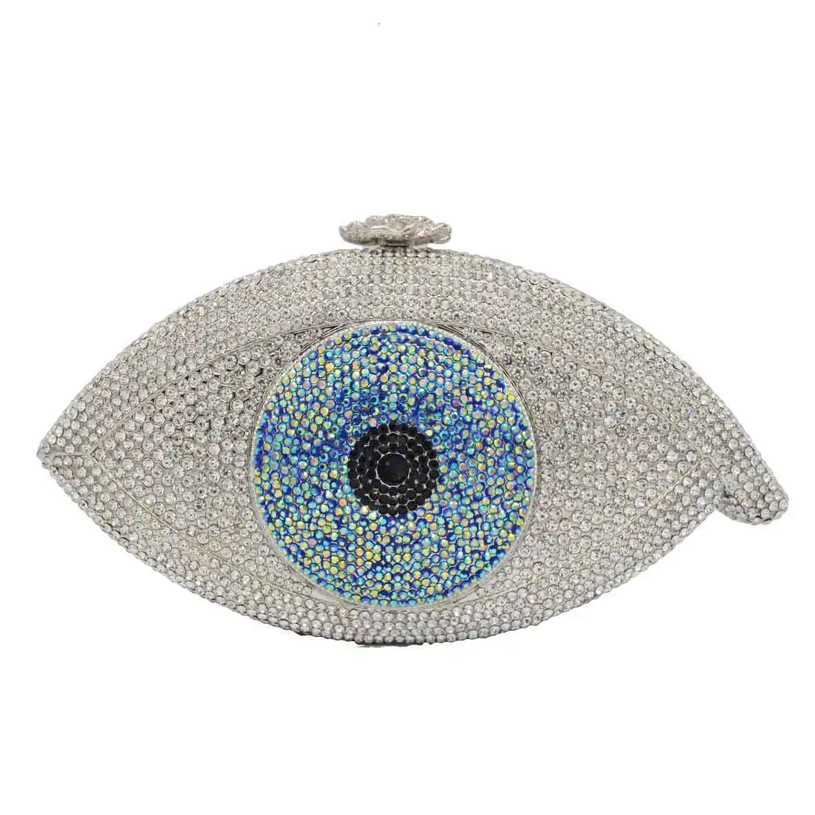 KHNMEET Evil eye Women clutch sier evening femme pochette bag Crystal day Clutch bg party purse SC023