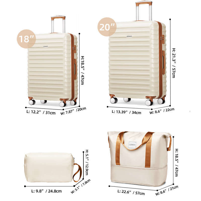 ABS Lage 6 Pieces, Expandable Suitcase Sets with Duffel Bags, White