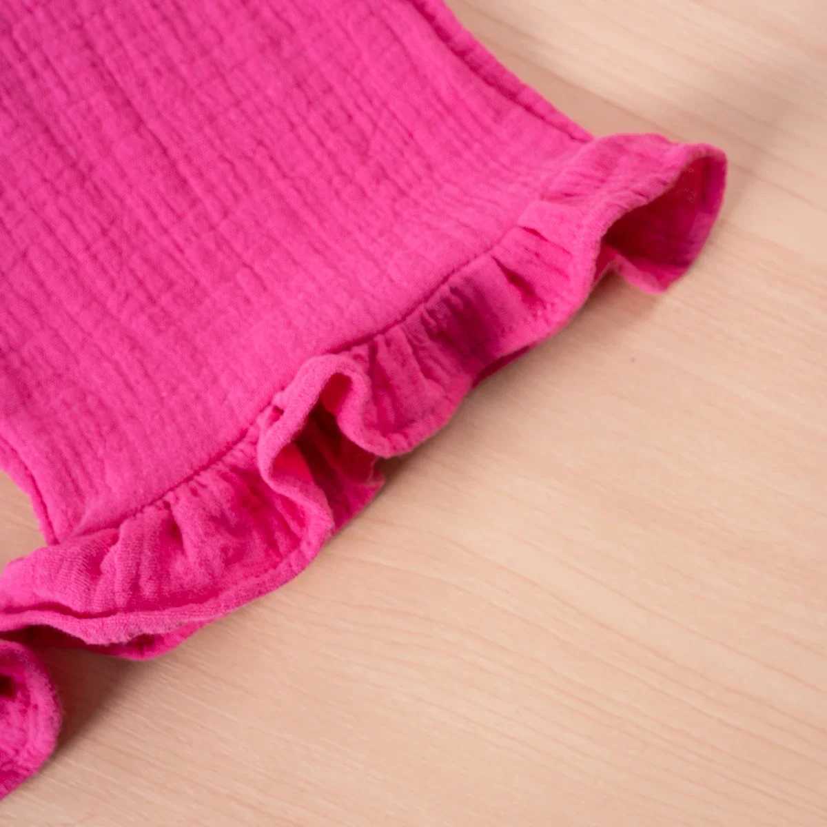 2024 Summer Solid Ruffle Top and Wide Leg 2-piece Solid Korean Childrens Clothing 0-6YXJ250410