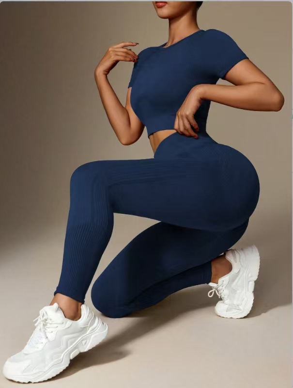 Ladies' European and American casual short sleeved long pants yoga suit outdoor running sports suit high-quality fitness suit