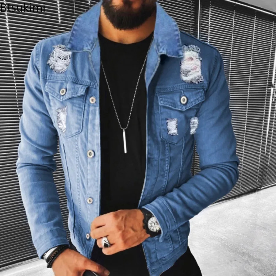 Mens Denim Jackets Spring Autumn Casual Slim Fit Stylish Motorcycle Jean Man Lapel Tops Trend Streetwear 250214