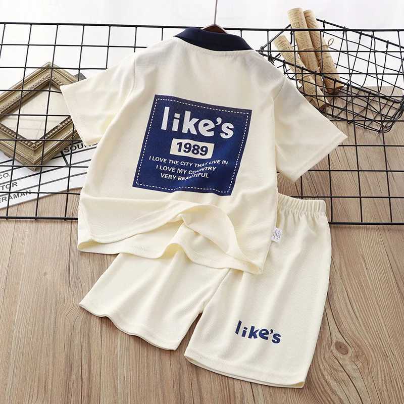 Summer boys clothing set childrens collar T-shirt and shorts 2-piece set youth letter short sleeved top W250218