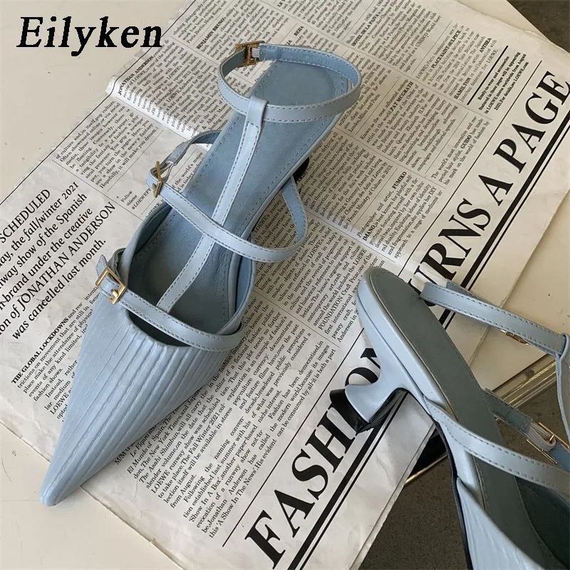 Eilyken Fashion Buckle Strap Women Pumps Street Style Pointed Toe Thin Low Heels Elegant Banquet Dress Mules Shoes 250314