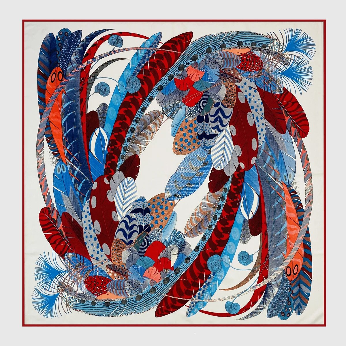 90cm feather fountain 100% diagonal silk square scarf womens shawl headscarf scarf bandage hand rolled hem headscarf 250213