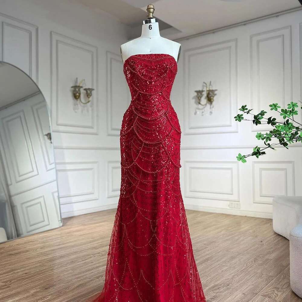 Long Red Cape Mermaid Evening Dresses Gowns With Puff Sleeves Beaded Overskirt And Design Party Customize BLA