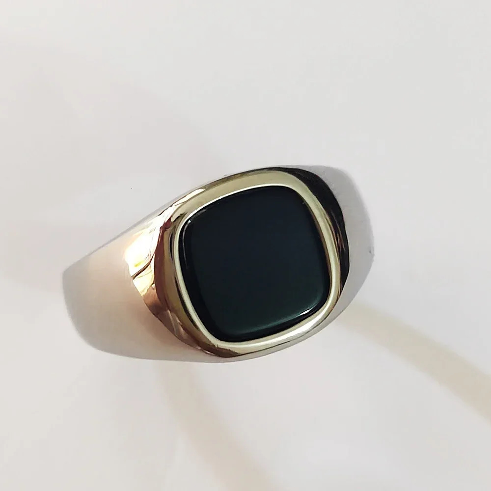 Korean Mens Square Agate Rings Silver Color Stainless Steel Classic Male Finger Signet Ring Fashion Jewelry Gift for Boyfriend 250218