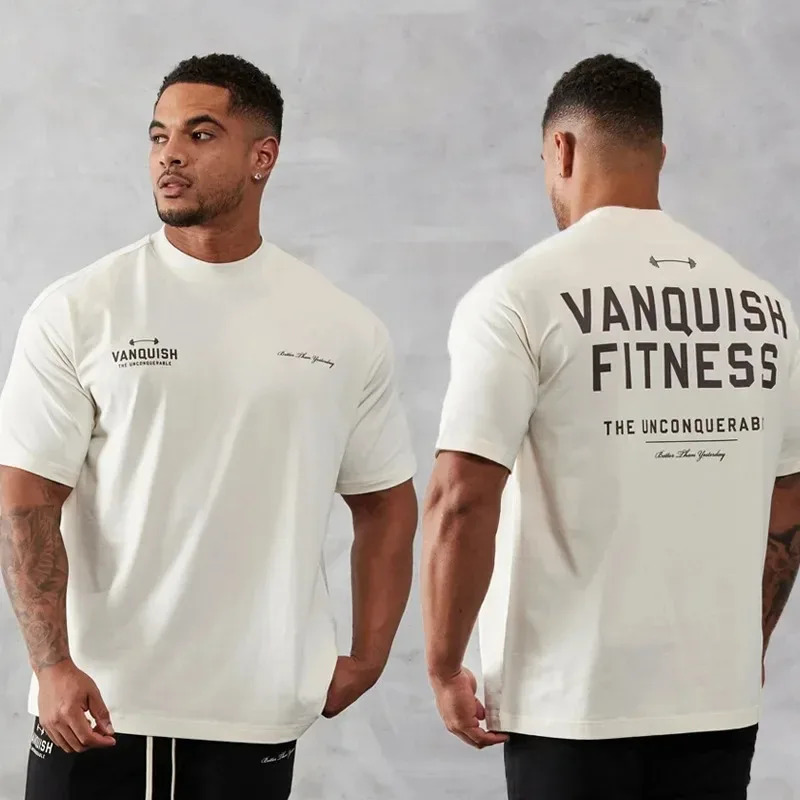 Mens Vintage Oversized T-Shirt Summer Sports Fitness Cotton Crew Neck Short Sleeve Joggers Gym Running Training T-Shirts 250217