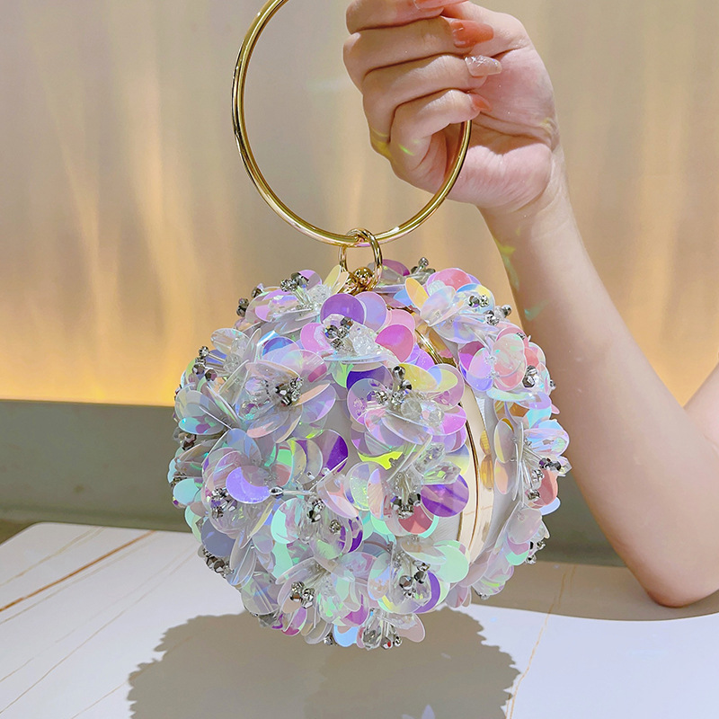 Floral Accented Round Bag with Strap Detail - Perfect Combination of Fashionable Shoulder Messenger & Evening Clutch