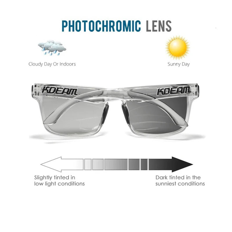 KDEAM Classic Polarized Sunglasses Men Women Colorful Lens Square Sports Sun Glasses Pochromic Fashion Driving Shades 250214
