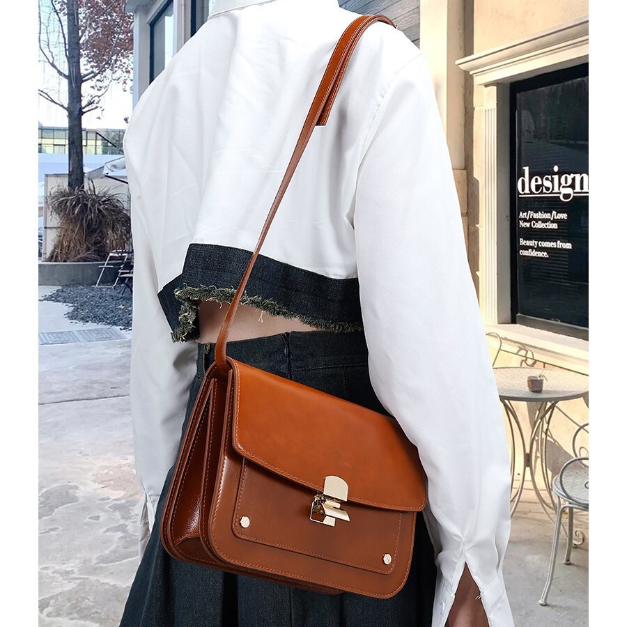 Designer Designer Maillard Style Design, Top Layer Cowhide Tofu Fashionable Women's Single Shoulder Crossbody Bag, Niche Small Square Bag