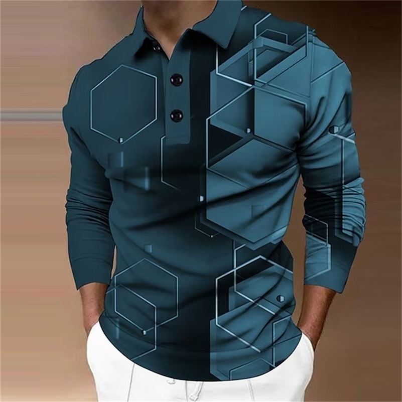 Mens Long Sleeve Polo Shirt Golf Shirt Graphic Prints Geometry Turndown 3D Print Outdoor Street Long Sleeve Comfortable Tops 250217
