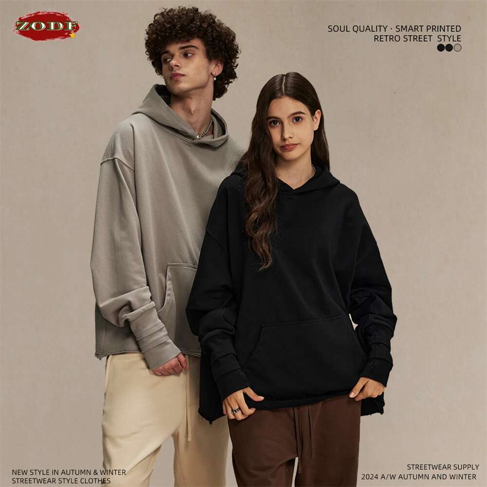 ZODF New Autumn Men Heavyweight 450gsm Hoodie Unisex Loose Ninja Sleeve 100% Cotton Hooded Pullovers Winter Coat HY0927
