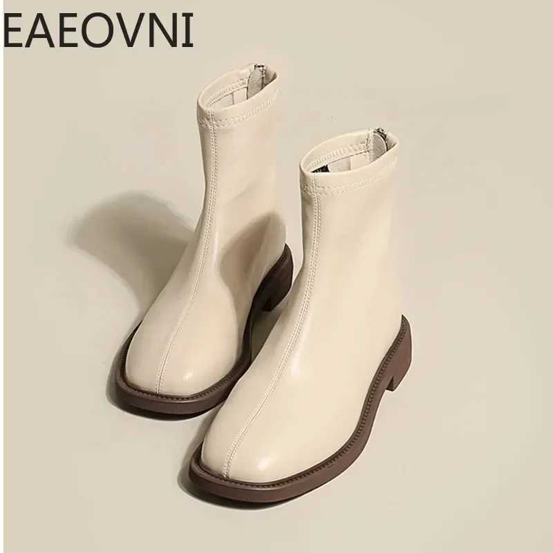 2024 Winter New Women Ankle Boots Fi Soft Leather Ladies Elegant Short Boots Square Low Heel Chelsea ShoesXJ250217