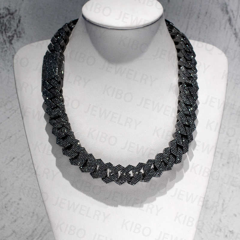 High Quality Black Gold Moissanite Hip hop Jewelry 20mm Cuban Link Chain 925 Silver Iced out Cuban Chain Necklace