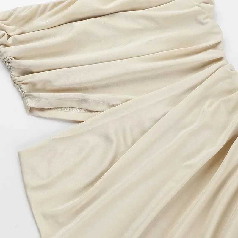 Basic Casual Dresses Women Sexy Hollow Out Shirring Strapless Asymmetrical Maxi Party Dress Elegant Strapless Backless Banquet Birthday Long Robe H252