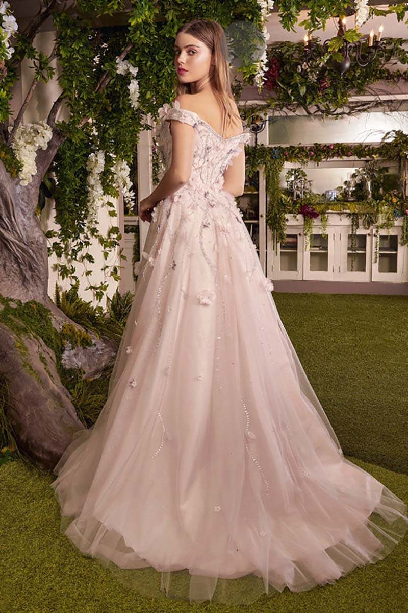 Graceful Pink A-Line Tulle Prom Dresses Appliques Evening Party Dresses Floor-Length Off The Shoulder Gowns Multilayer Special Occasion Customized Ves