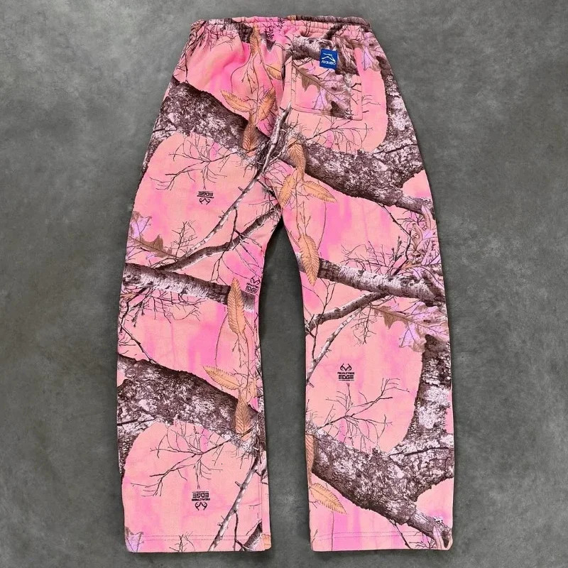 Y2K men clothes 2 piece Hoodie Pink Camo Print Pattern Sweatshirt Men Women Retro Casual Hip Hop streetwear Track Pants Set 250217